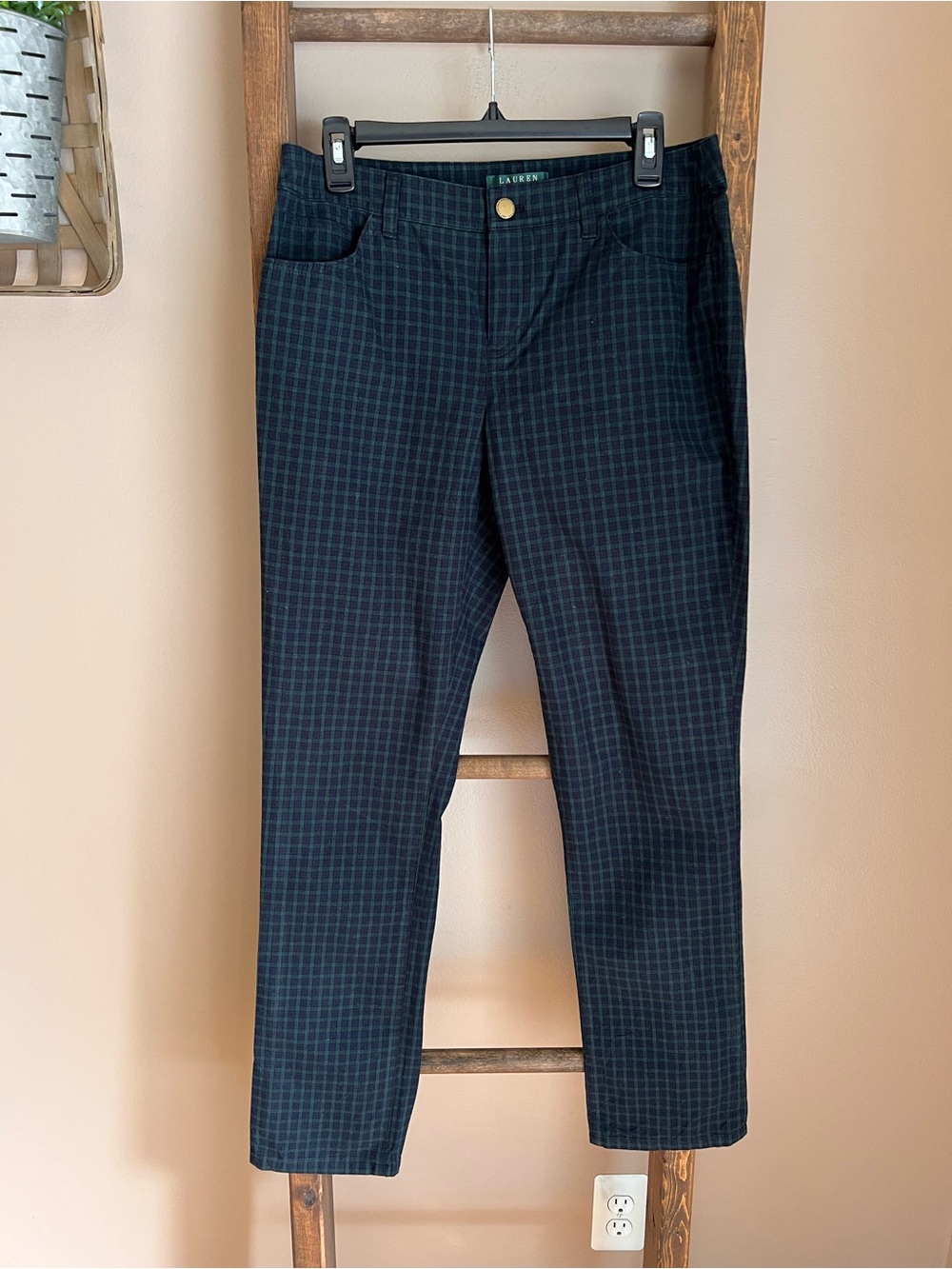 Lauren Ralph Lauren Navy and Green Blackwatch Plaid Pants